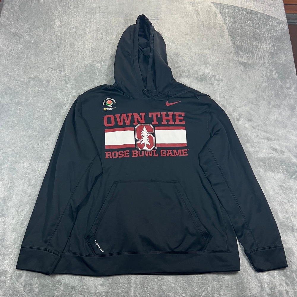 Stanford Cardinal Rose Bowl NIKE Hoodie Mens XL Black Therma FIT Pullover Univ